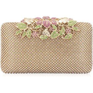Women Crystal Rhinestone Evening Bag with Flower Closure Multicolor